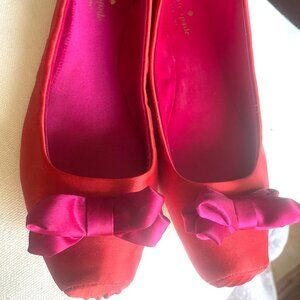 Kate Spade Red/Hot Pink Satin Ballet Flats 7.5